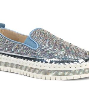 Azalea Wang Denim Sparkle Slip ons